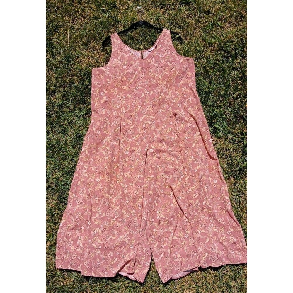 Boho Paisley Wide Leg Jumpsuit Dusty Rose Cottagecore Sleeveless Palazzo Romper